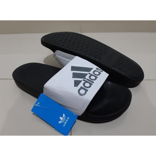 SANDAL PRIA / WANITA / SLIDE ADIDAS VOLOOMIX SLIDES BLACK UPPER WHITE LOGO BLACK KUALITAS PREMIUM