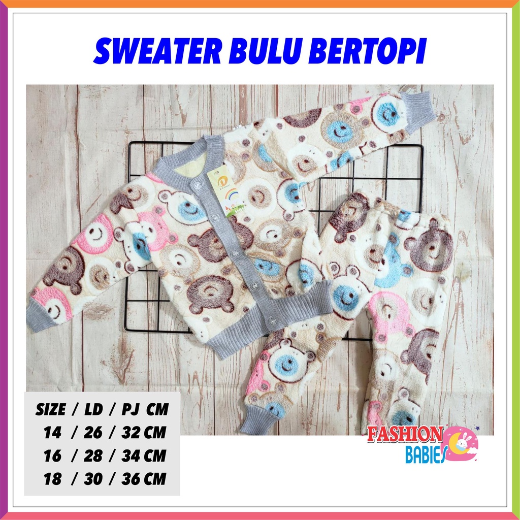 ❤ Fashionbabies ❤ SETELAN BULU IMPORT KANCING 0-2 TH MOTIF BARU