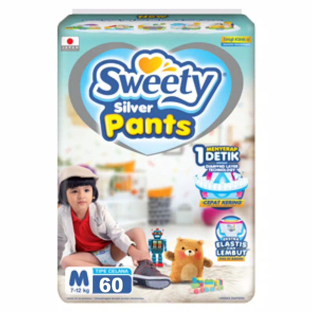 SWEETY silver cloud soft pants tipe celana M60 popok diapers elastis lembut M 60 sekali pakai baby pants lovelymama lovelymama411