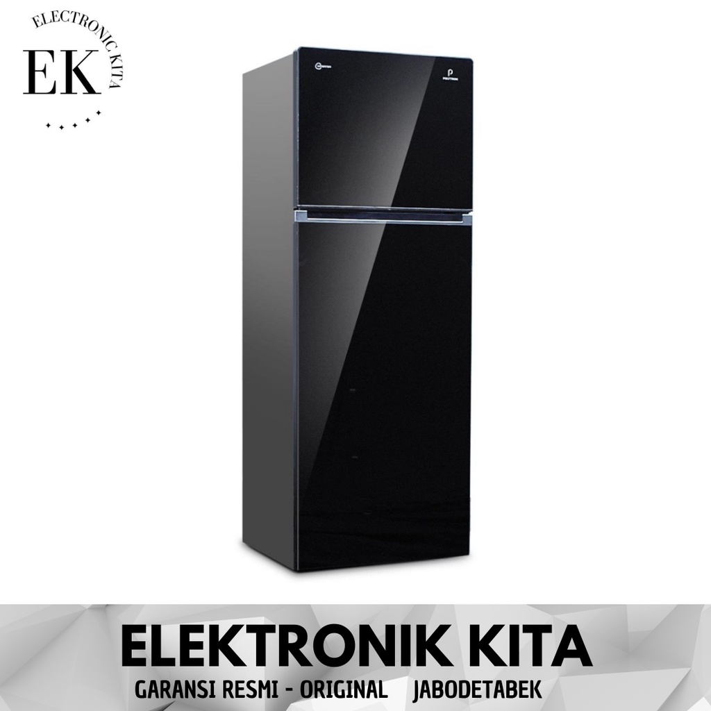 KULKAS POLYTRON 2 PINTU TEMPERED GLASS HITAM KACA 240 L INVERTER GARANSI 5 THN PRW25MNX 25 MNX