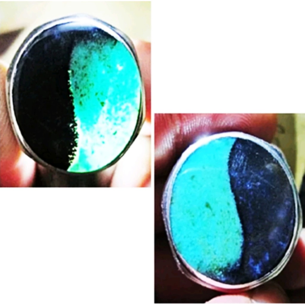 BACAN DOKO batu akik natural bacan doko gulau kristal size 20,5mm motif YINYANG ring perak