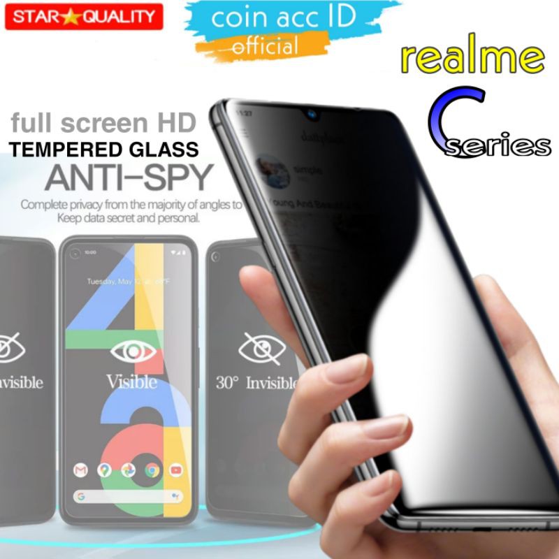 ANTI SPY Tempered Glass REALME NARZO 30A/10A/20 PRO/C20/C21/C25/C17/C15/C12/C11/C3/C2/C1 | hitam