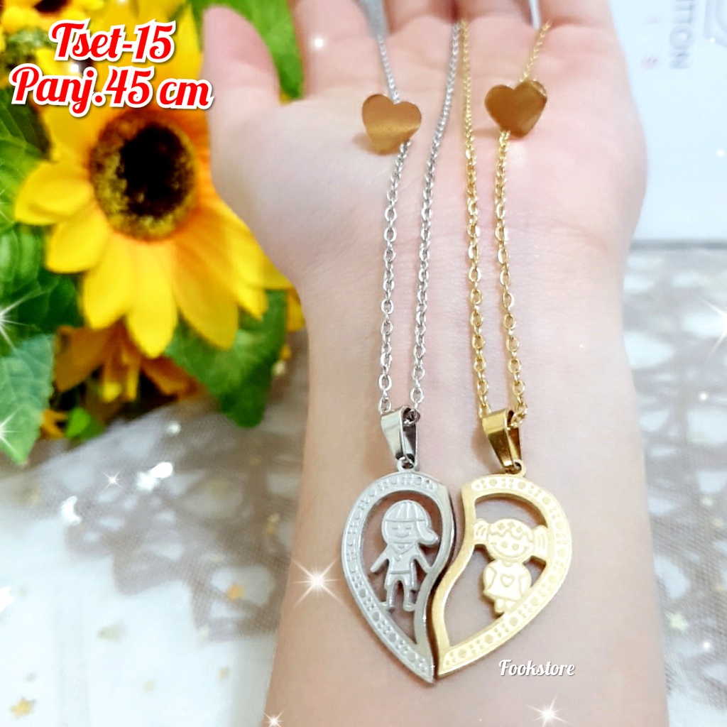 TERBARU SET KALUNG DAN ANTING WANITA TITANIUM/SET KALUNG COUPLE ANTI KARAT/ANTI ALERGI