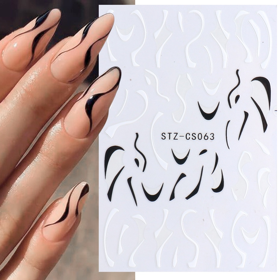 1 Lembar / Pak Stiker Kuku 3D Gaya Perancis Motif Geometri + Glitter Untuk Dekorasi Nail Art / Manicure