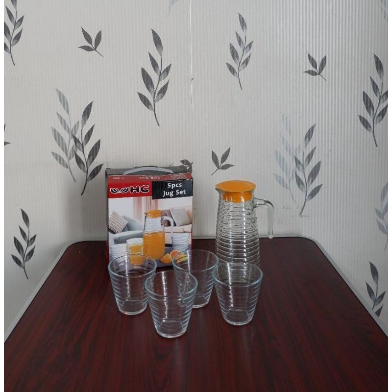 {BISA COD} Water Jug Set 5 pcs HC - Teapot - Gelas Kaca - Set Murah