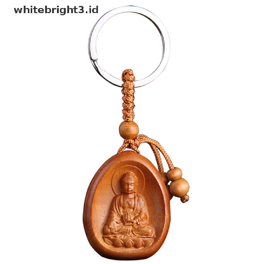 (whitebright3.id) Gantungan Kunci Mobil / Tas Motif Ukir Buddha Bahan Kayu