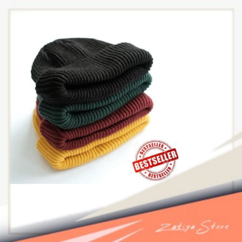 Furtalk Beanie Topi Kupluk Dewasa Knitted Hat Bahan Rajut tebal Bolak Balik Pilihan Warna Anak Muda 