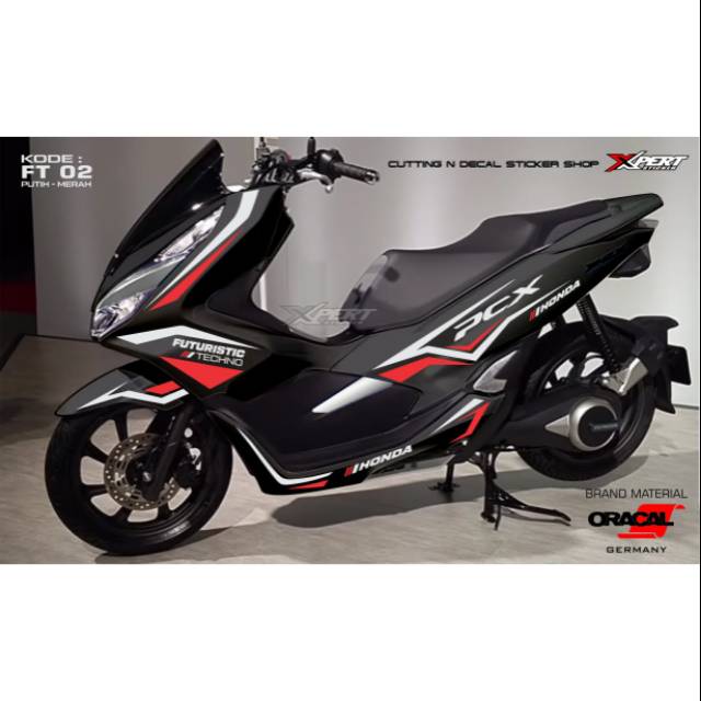 Cutting sticker striping stiker honda PCX hitam striping putih merah bahan oracal ori