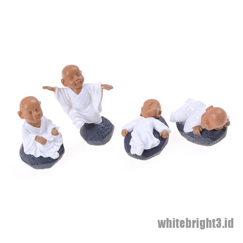 (white3) 4pcs Miniatur Biksu Meditasi Bahan PVC Untuk Rumah Boneka