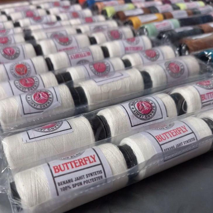 [DEASTORE] BENANG JAHIT MERK BUTTERFLY / BENANG JAHIT TANGAN BESAR / BENANG JAHIT LEMBARAN / POLYESTER / BENANG JAHIT PUTIH HITAM WARNA SUPER