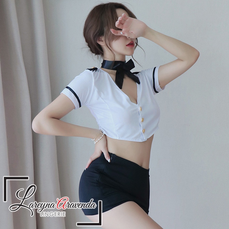 Lareyna Aravenda Set Lingerie + Rok Seksi Model Costume Black Stewardess LG088