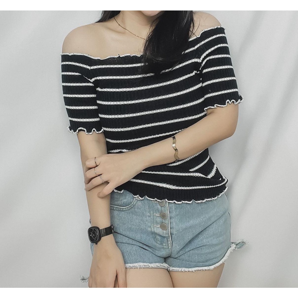 REAL PICTURE Sabrina Korea / Sabrina Wanita Bernice / Atasan Wanita Rajut / Sabrina Rajut