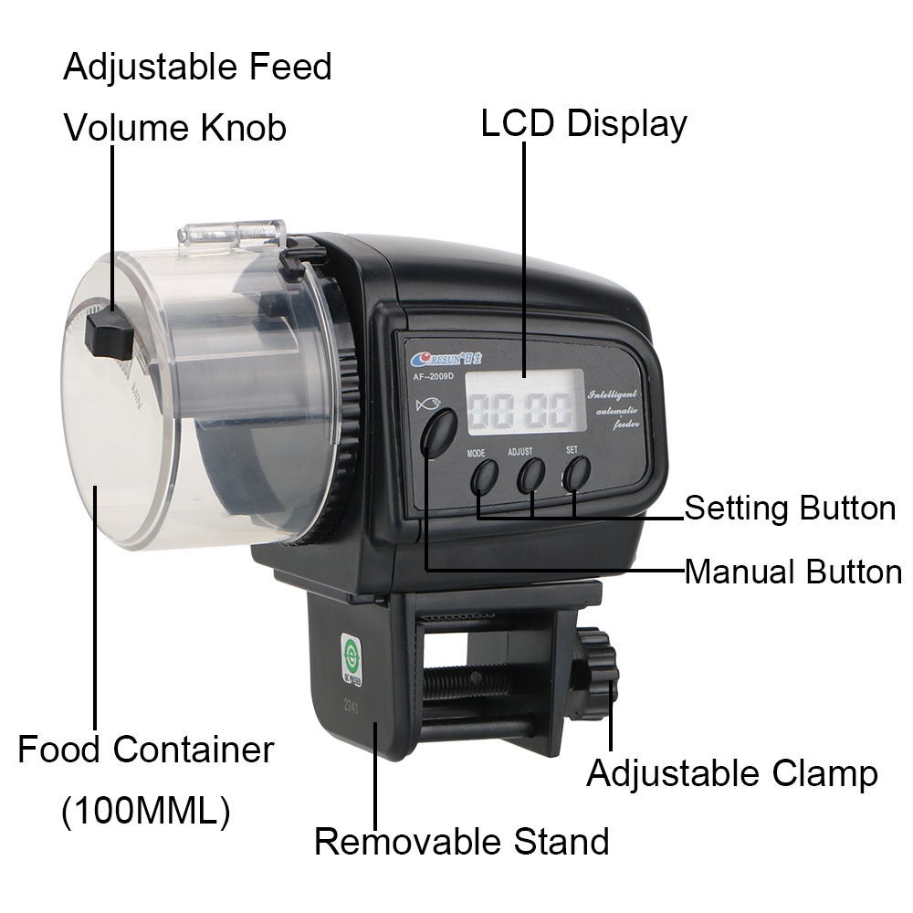 Auto Feeder Fish Food Timer Aquarium Pakan Otomatis AF-2003 /AF-2009D Digital LCD Display Fish Food Depenser RESUN
