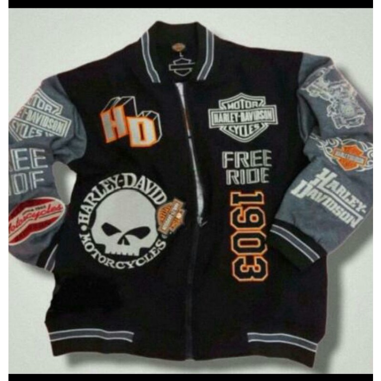 Jaket Harley Davidson 1903 - Free Ride - Varsity Jacket - Bar and Shield - Skull - HDMC HDCI HOG - E