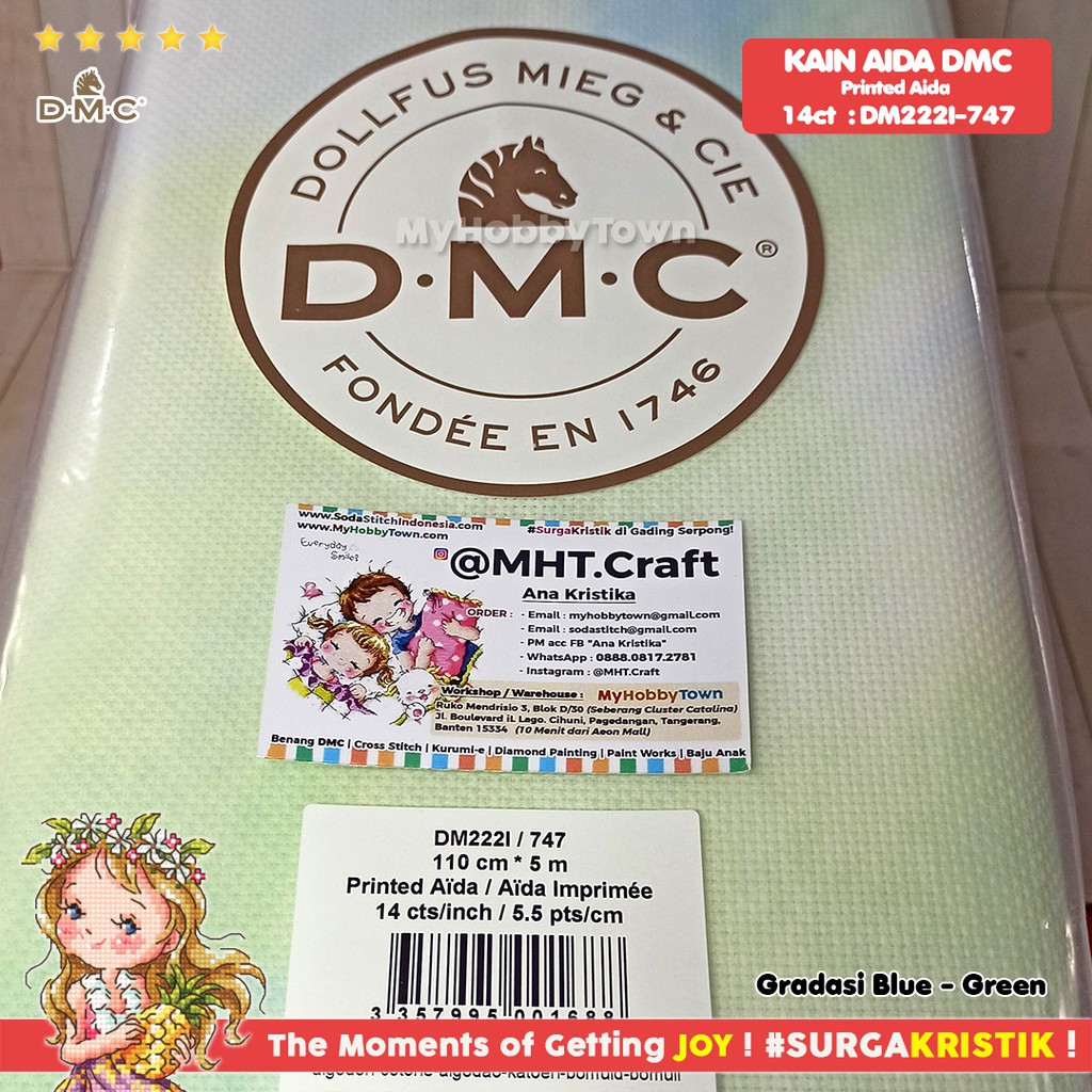 Kain Sulam Kristik Strimin Printed Aida 14ct DMC - 747 Morning Dew