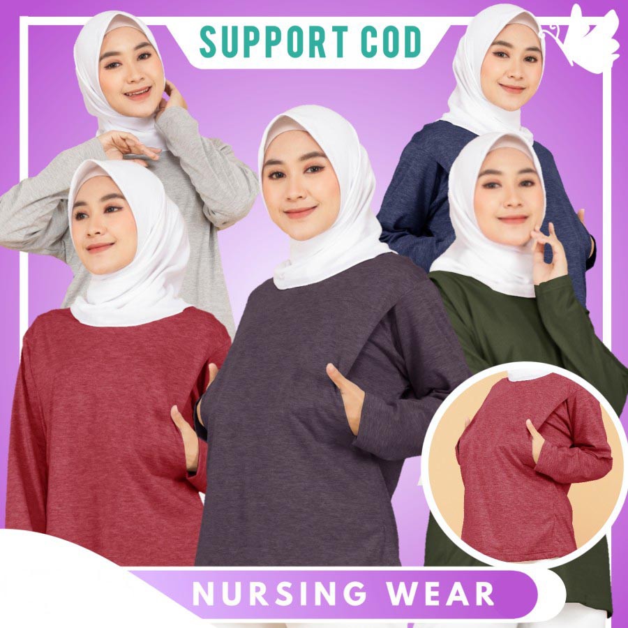 Kaos Khusus IBU Menyusui Baju Busui Nyaman Lengan Panjang Wanita