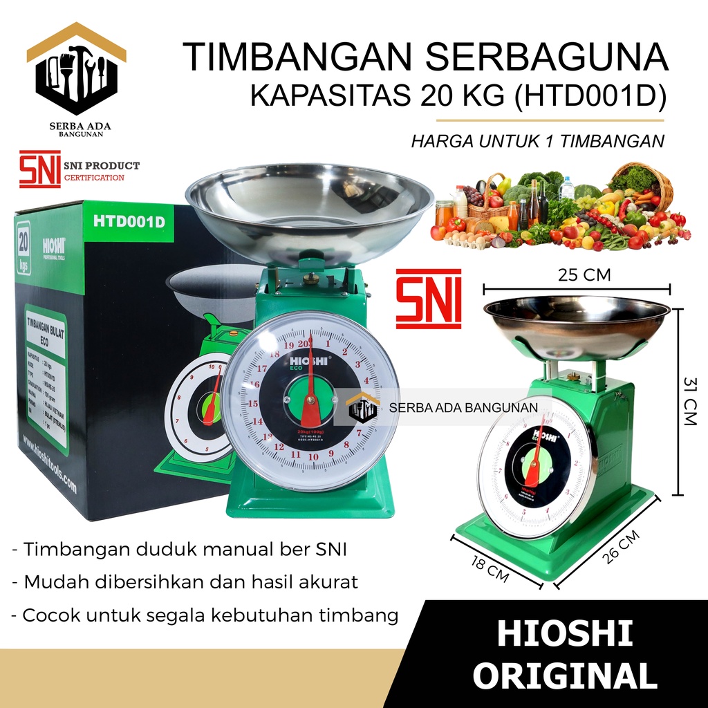 Timbangan Buah HIOSHI 5 kg Besi Stainless Jarum Analog Manual Duduk Sembako Telor Kue Tepung Buah Sayur Daging Ikan Laundry