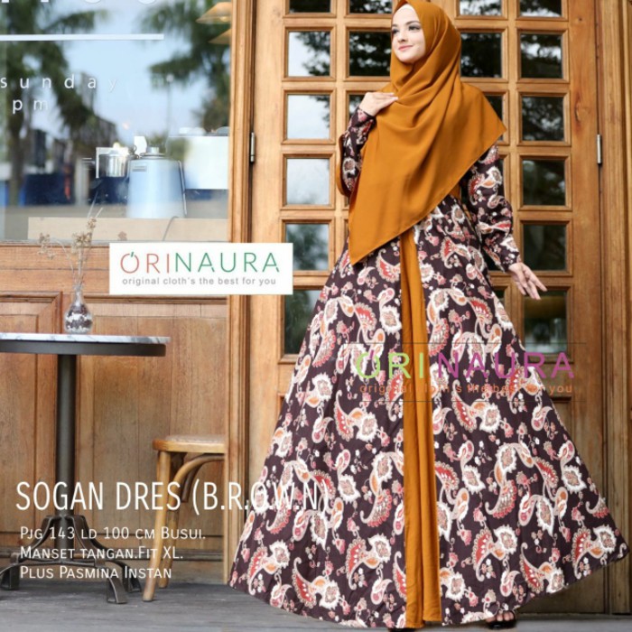 Original  Gamis Sogan Batik Syari Original Naura Lengkap Dengan Khimar