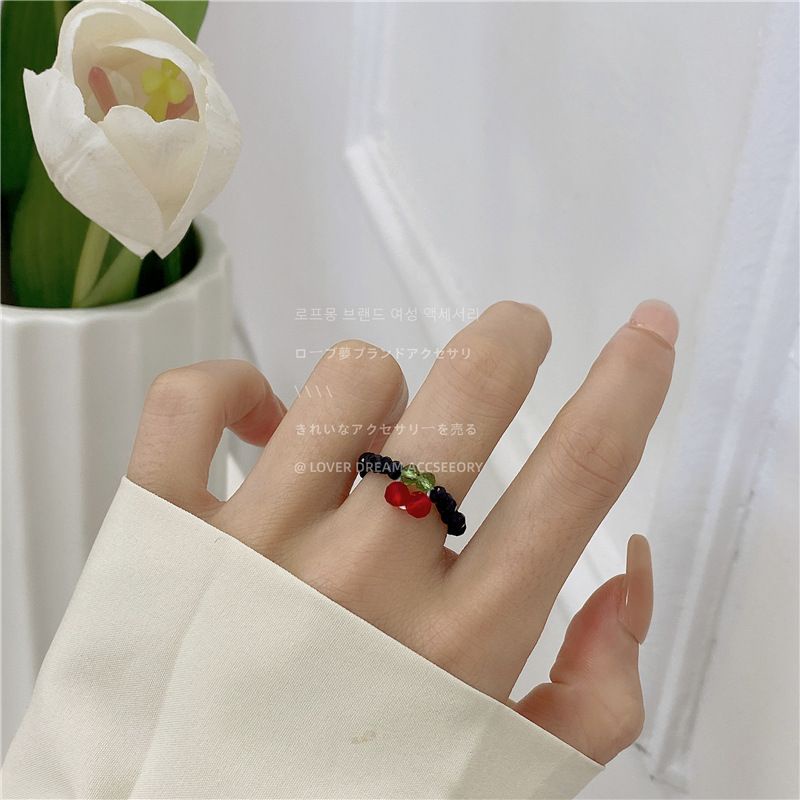 COD Promo Cincin Manik Rangkai Cherry Korean Style Kristal Premium Import