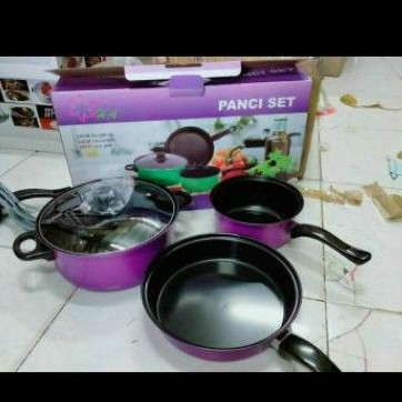 PANCI SET 3PCS TEFLON + PANCI TUTUP KACA + PANCI MIE