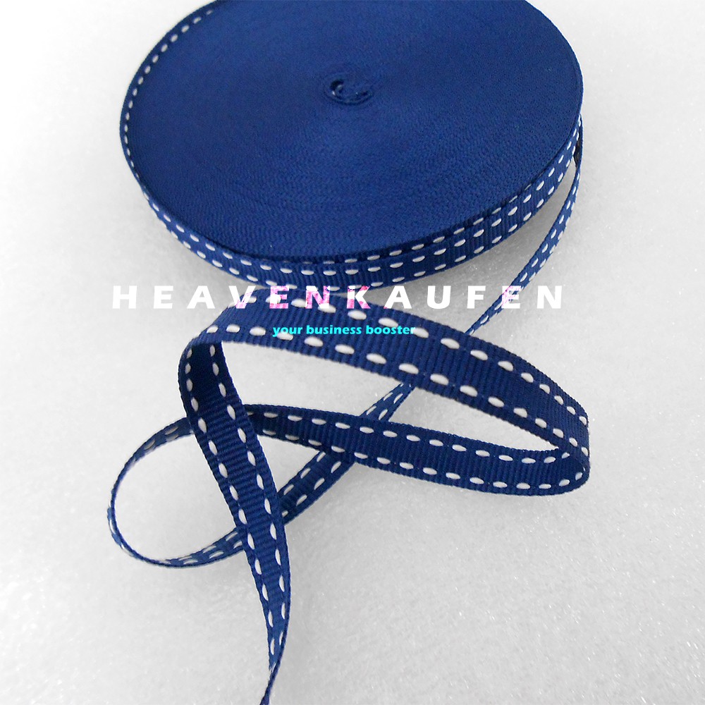 Tali Webbing Lanyard Halus Lebar 1 cm Warna Biru Navy Dongker Bintik / Garis Putus Putih Per Rol