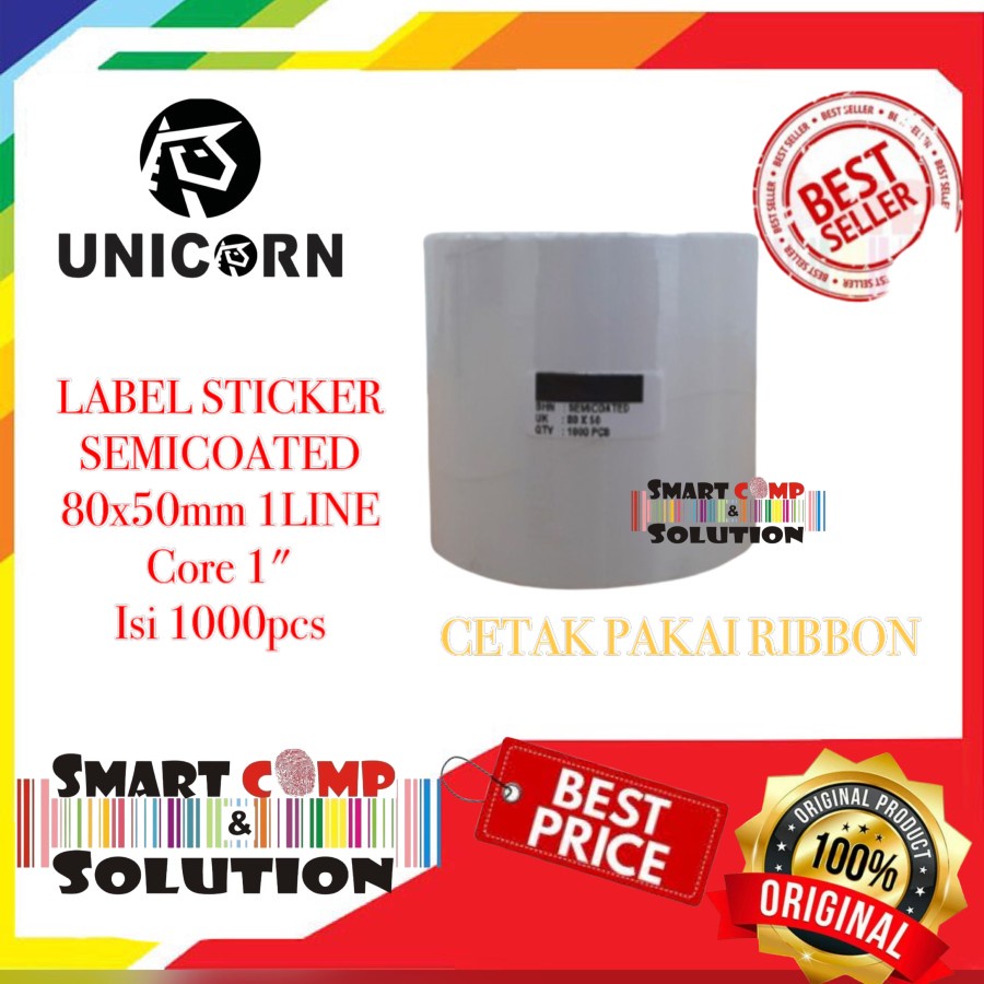 Label Sticker Barcode 80x50 mm / 80x50mm Semicoated 1Line Isi 1.000pcs core 1inch