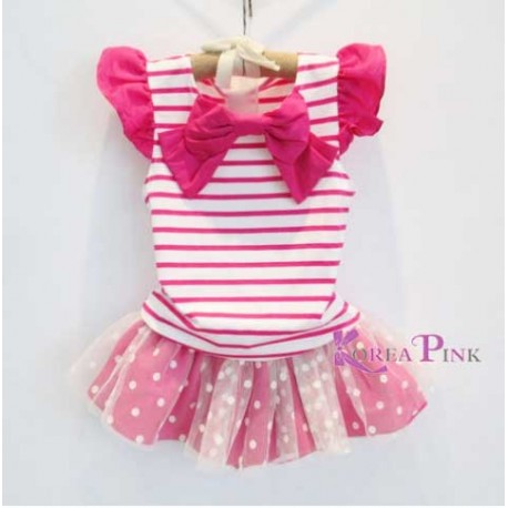 Baju Anak Perempuan / Stelan KoreaPink Stripe Polka Pink Ribbon / Stelan Anak / Baju Pesta / Lebaran