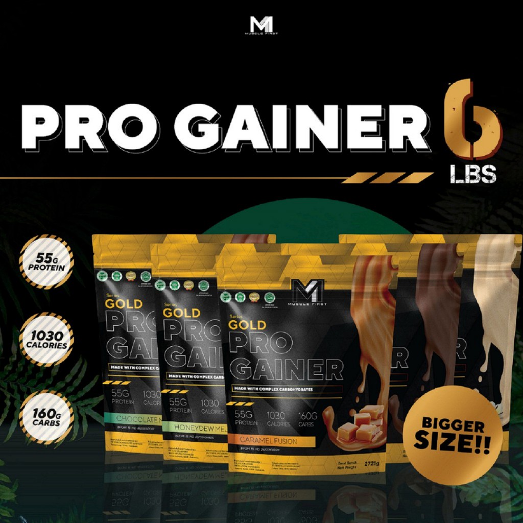 M1 Pro Gainer 6LBS - Muscle First Gold 6 LBS Mass Weight Gainer FREE Shaker M1 Bulking Susu Gym Fitn