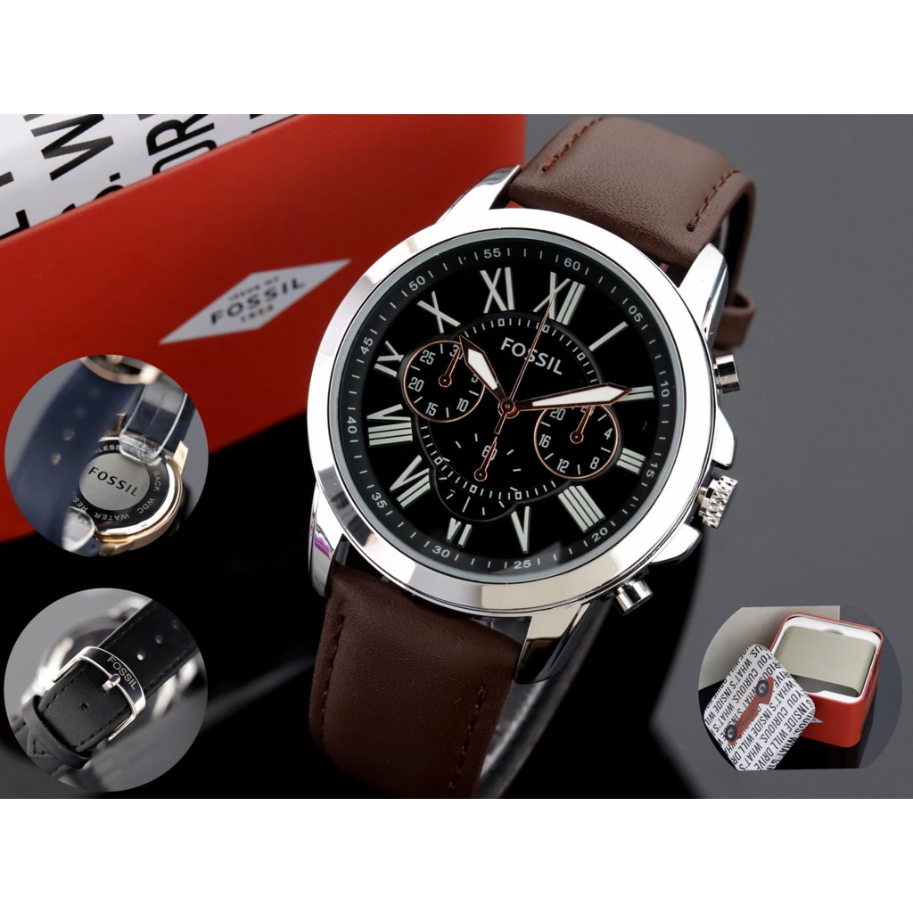 Jam Tangan Pria Fozzil FS4735 Grant Chronograph variasi Leather Strap