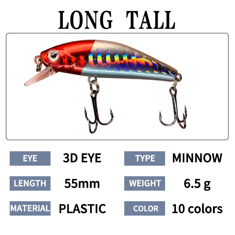 1pc Umpan Pancing Ikan Minnow Spinner Bahan Plastik 55mm / 6.5g