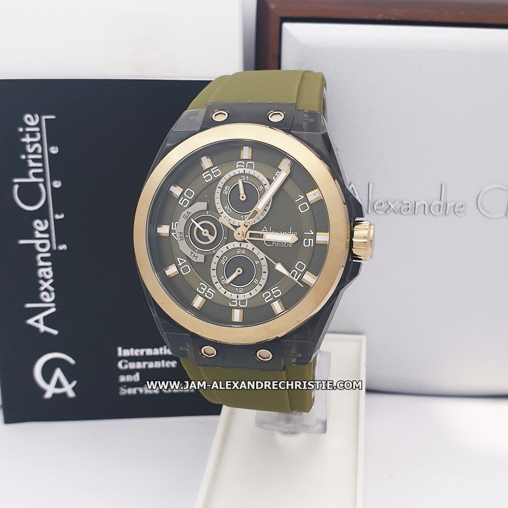 jam tangan Pria Alexandre Christie AC 6546 MF GRGD green gold Alexander Cristie Original