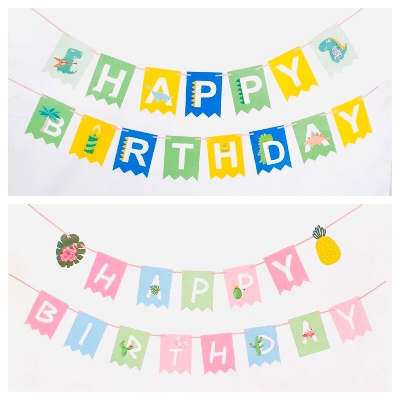 BANNER HAPPY BIRTHDAY DINO FLAMINGO