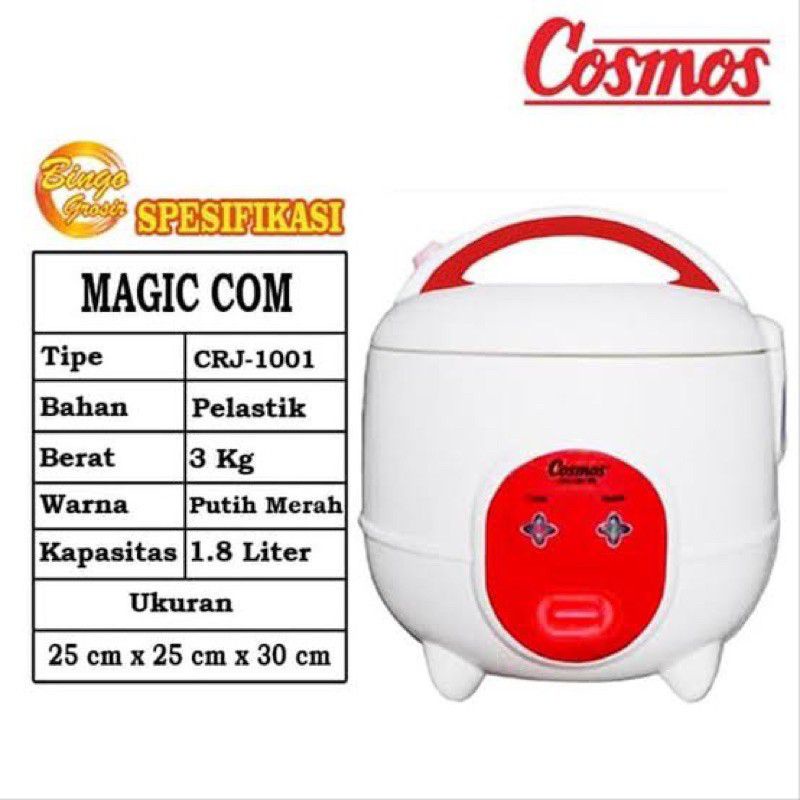 Cosmos Rice Cooker Mini 0,6 Liter 3 in 1 CRJ1001N 300 Watt