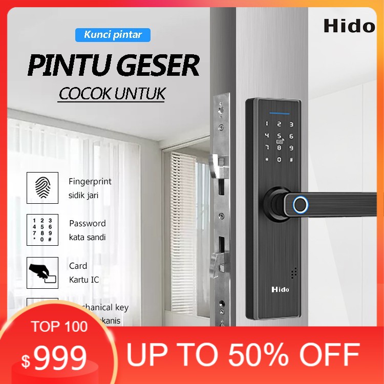 HIDO Handle kunci pintu geser Digital Door Lock Kata sandi/Sidik Jari Kunci Garansi produk 2 tahun