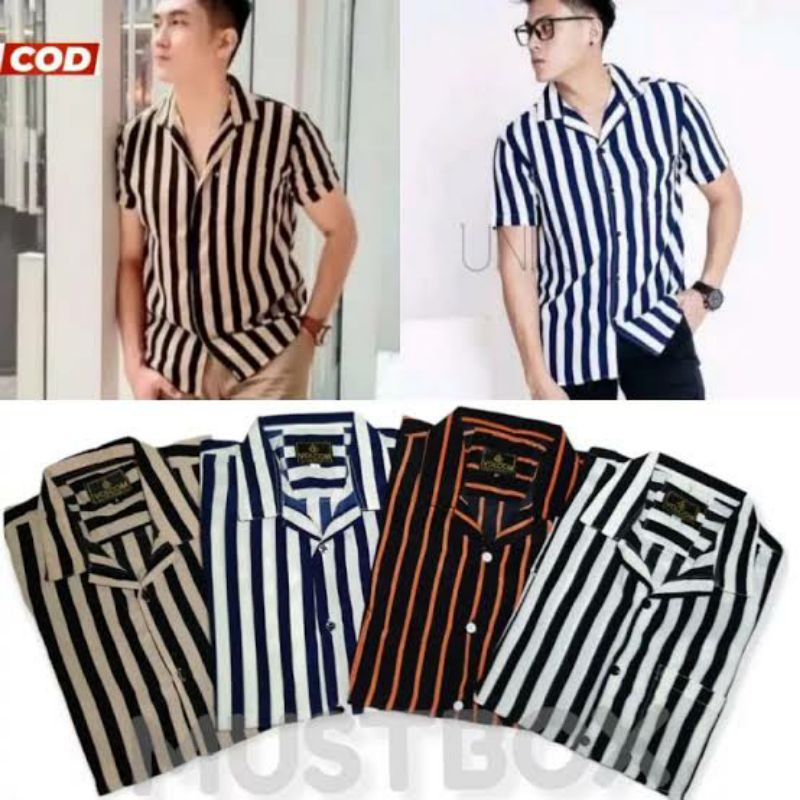 KEMEJA STRIPE PRIA LENGAN PENDEK/KEMEJA SALUR PRIA/KEMEJA CASUAL PRIA/KEMEJA SANTAI