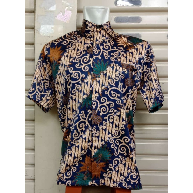 KEMEJA BATIK PRIA / KEMEJA MOTIF BATIK LENGAN PANJANG DAN LENGAN PENDEK MOTIF KENANGA NAVY