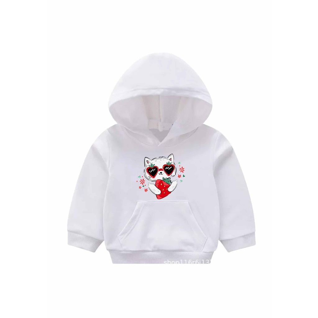 Hoodie Strawberry Cat  Sweater Anak Fleece Pakaian Anak