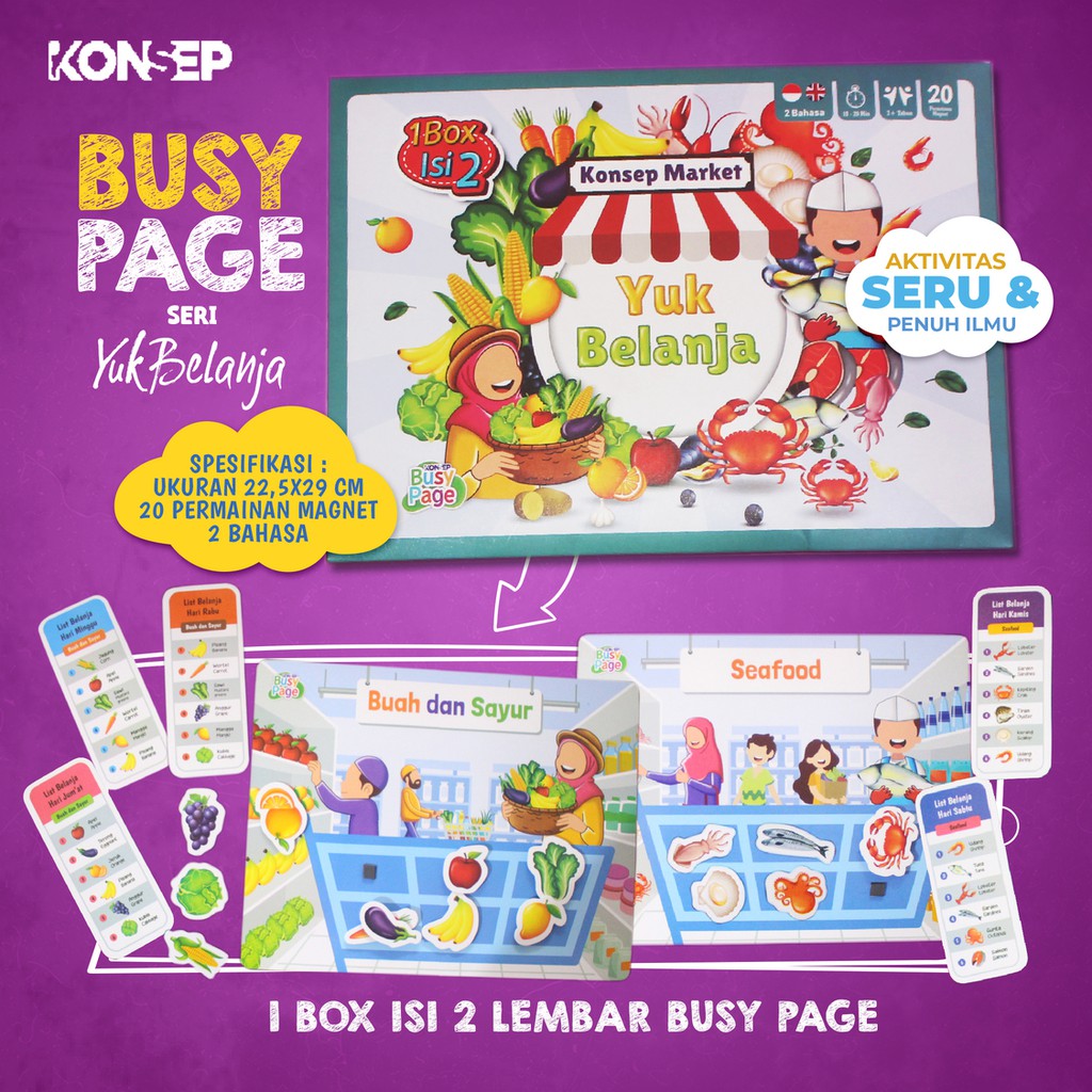 [1BOX ISI 2] KONSEP BUSY PAGE YUK BELANJA / ACTIVITY SHEET / MAINAN EDUKASI ANAK