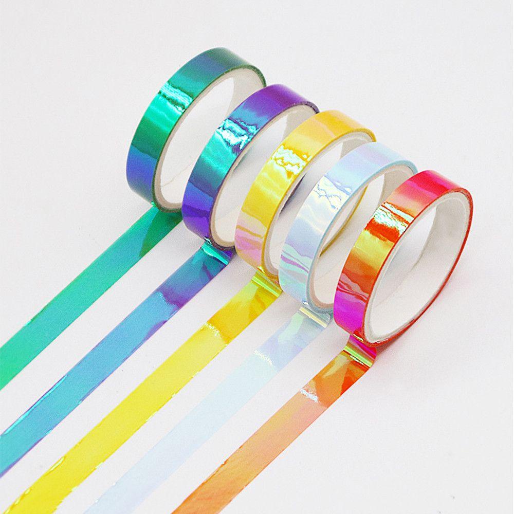 Nanas 5pcs /Set Laser Washi Tape Set Dekorasi Scrapbooking Glitter Gradasi Berubah Warna