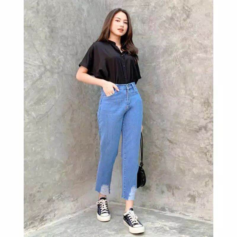 Jeans Boyfrend Sobek Keren / Celana Panjang Wanita Sobek Bawah Terbaru / Celana Panjang Wanita Boyfrend Terbaru / Boyfrend Kekinian Terbaru / Jeans Boyfrend Terbaru Masakini / Boyfrend Bahan Tebal Berkualitas / Boyfrend Kualitas High Quality / pilih warna