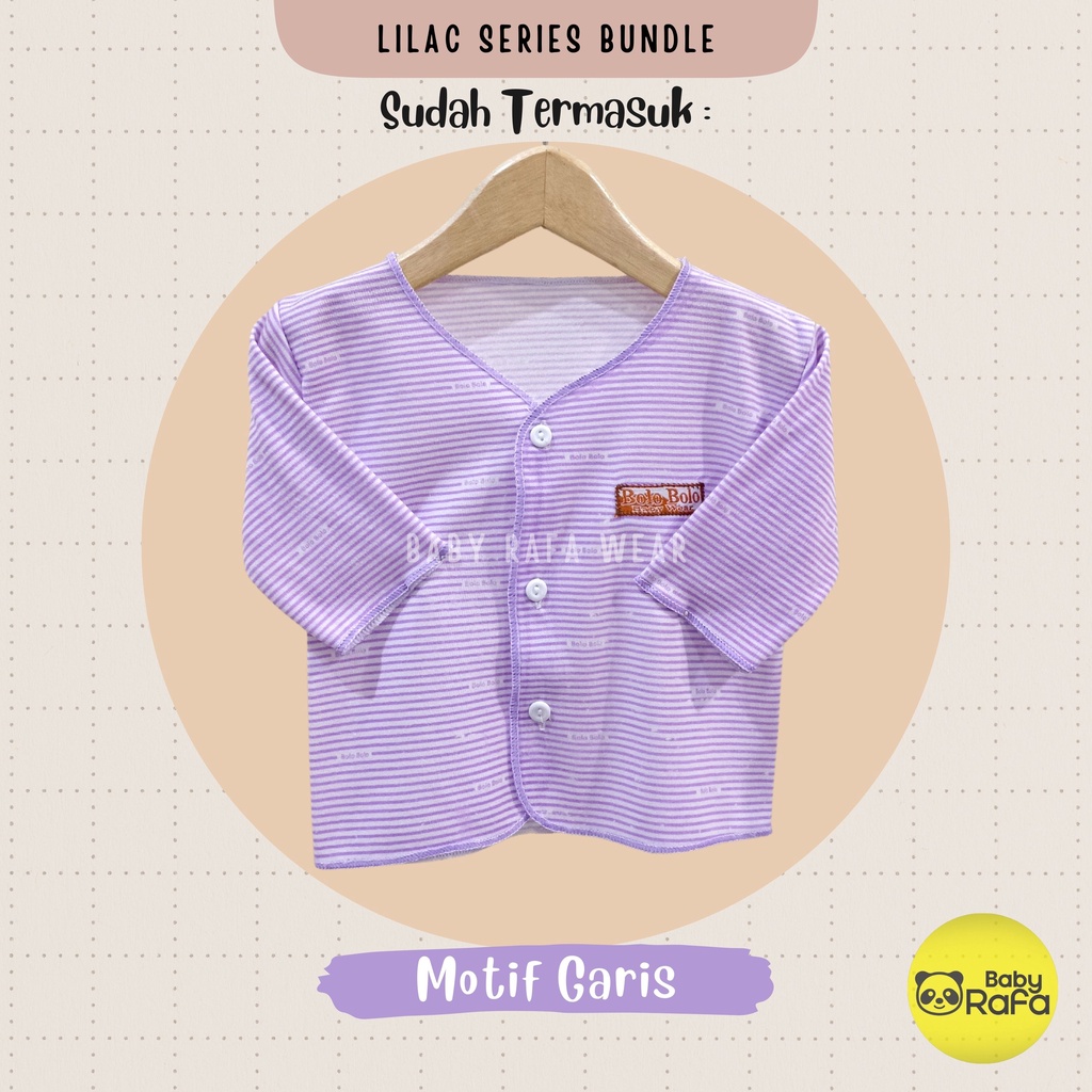 Serian Lilac - 3 pcs Baju Bayi Tangan Panjang Bayi Baru Lahir 0 sd 3 Bulan Lilac Series merk SNI Bolo - Bolo