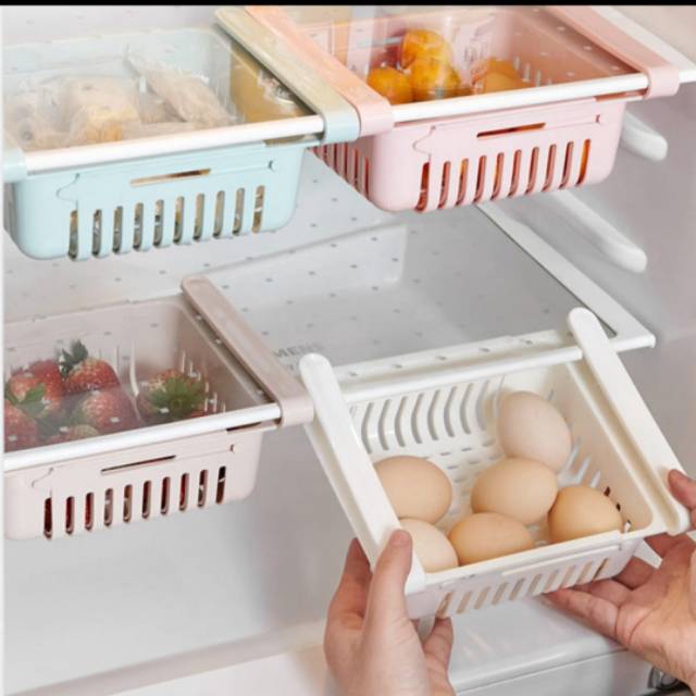 rak kulkas / keranjang buah / model jepit
Rak Kulkas Organizer Sliding Rack Multifungsi