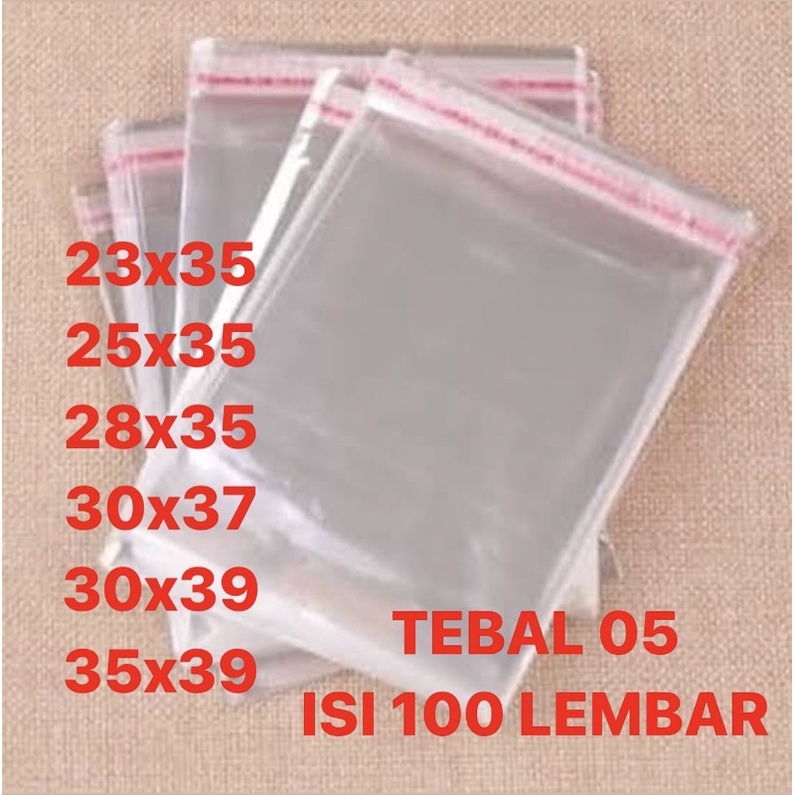 PLASTIK OPP GARMEN ISI 100 PCS 05 23 MICRON 23x35 25x35 28x35 30x37 30x39 35x39