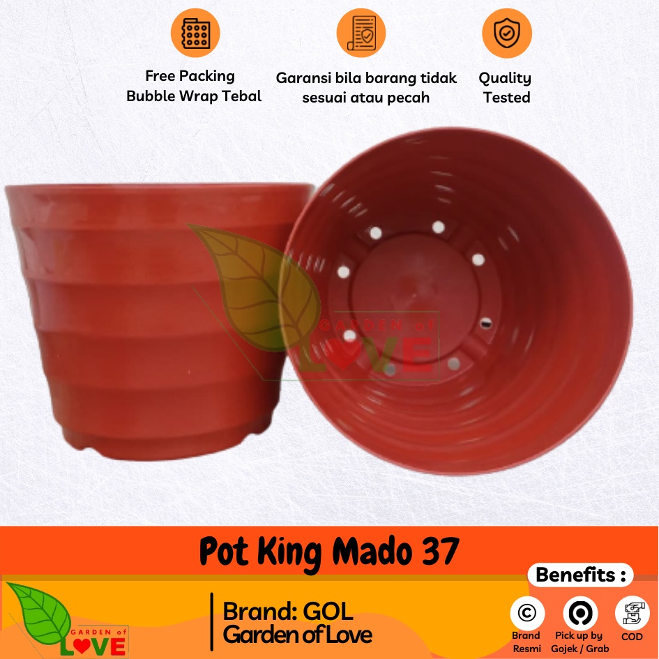 Pot King Mado 37 Merah Bata Coklat Bata Terakota Teracota Teraccota Diameter Atas 30 Cm Garden Of Lo