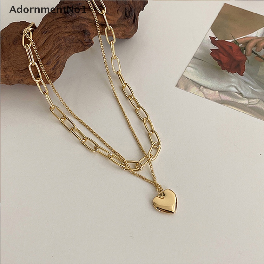 (AdornmentNo1) Kalung Choker Rantai Banyak Lapis Dengan Liontin Hati Untuk Wanita