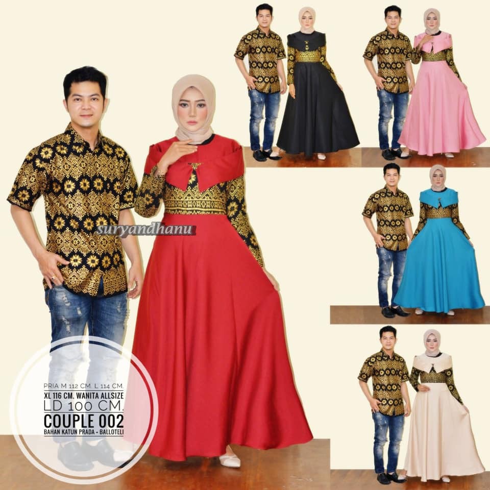 Cp 002 Sarimbit Couple batik prodo hitam emas black gold dress princess rok payung lebar