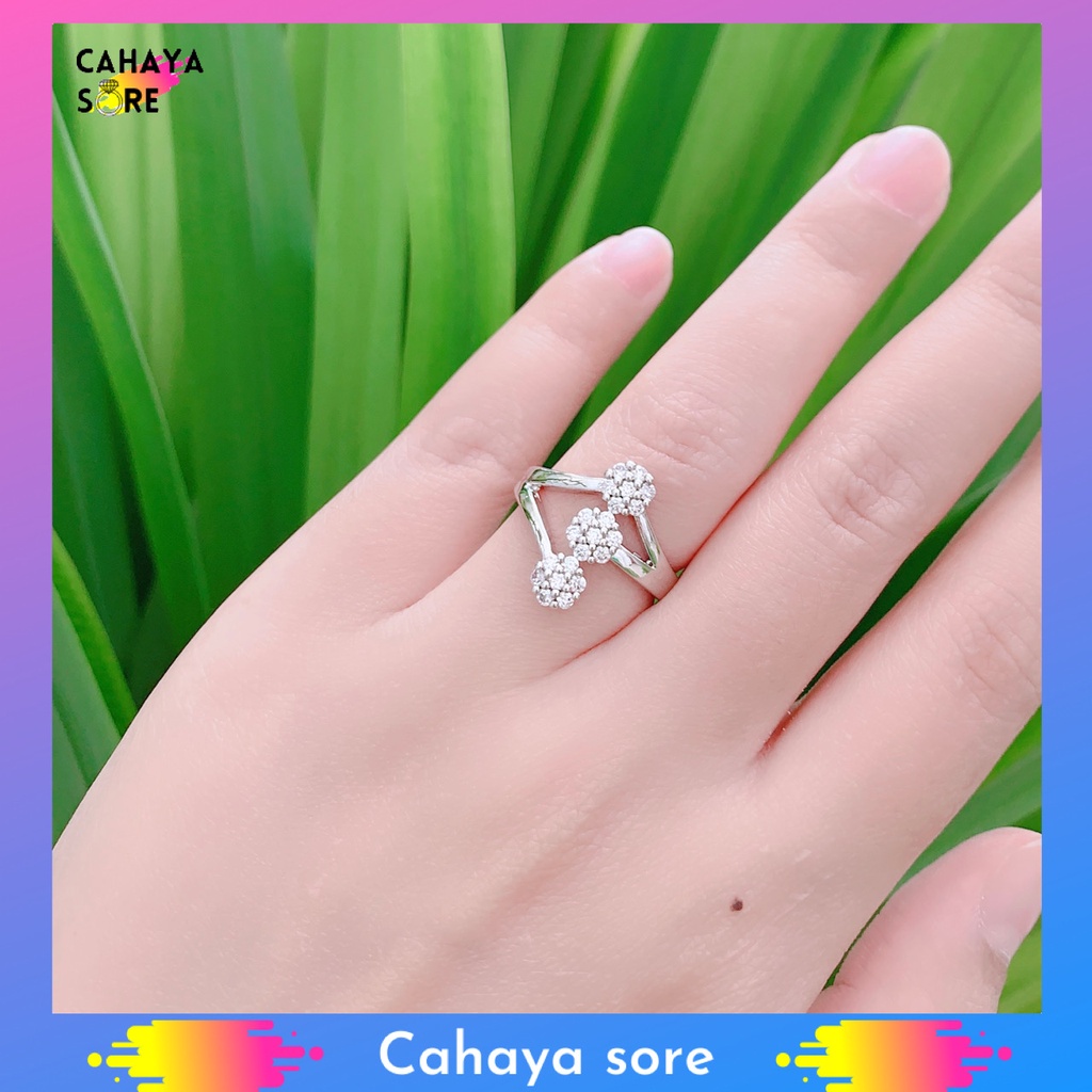 Cincin Xuping Silver Cincin Dewasa Model Permata Tiga Bunga CD19