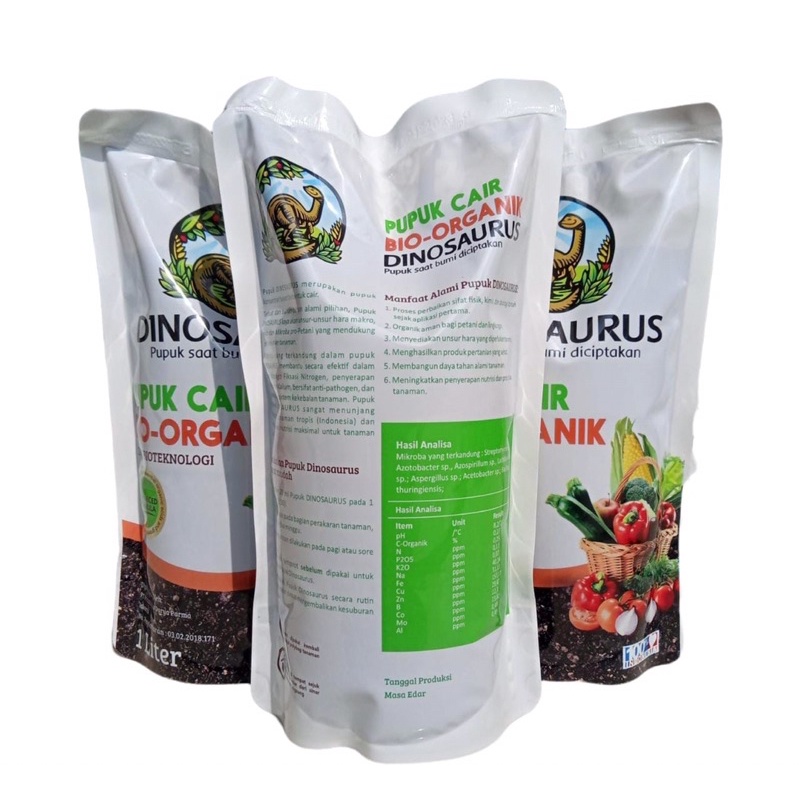 Pupuk Organik Dinosaurus 1Liter Menyuburkan Semua Jenis Tanaman  Kandungan : N, P205, K2O, Na, Fe, Cu, Zn, B, Co, Mo, Al