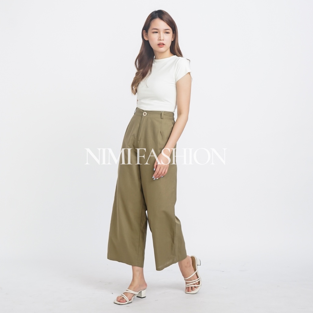 Nimi Kulot Linen Highwaist Wanita / Wide Leg Culottes Linen Pants Premium