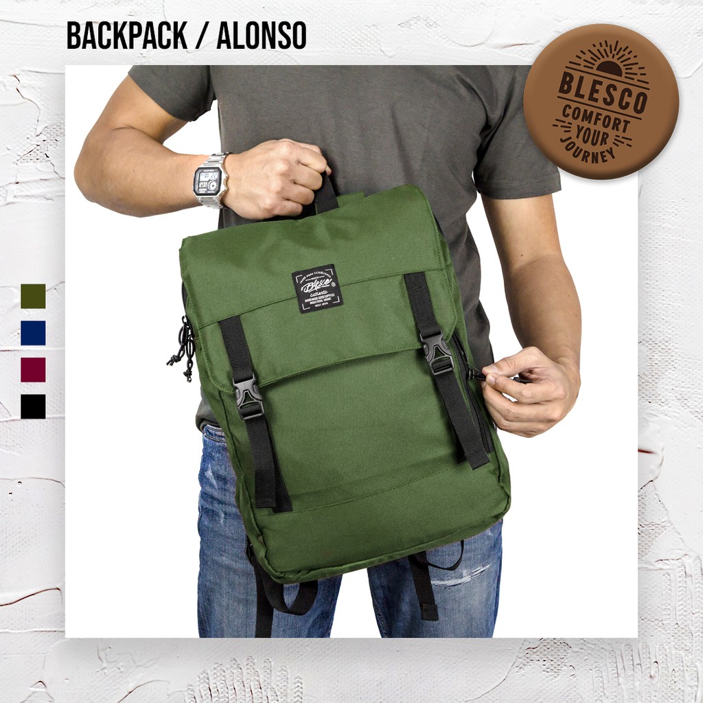 Tas Punggung Pria Warna Hijau - Blesco Alonso Tas Ransel Laptop 14 inch